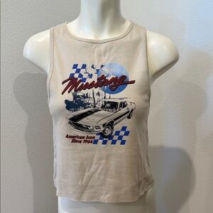 NWT Ford Mustang Beige Tank Top with Blue and Red Design Sz L